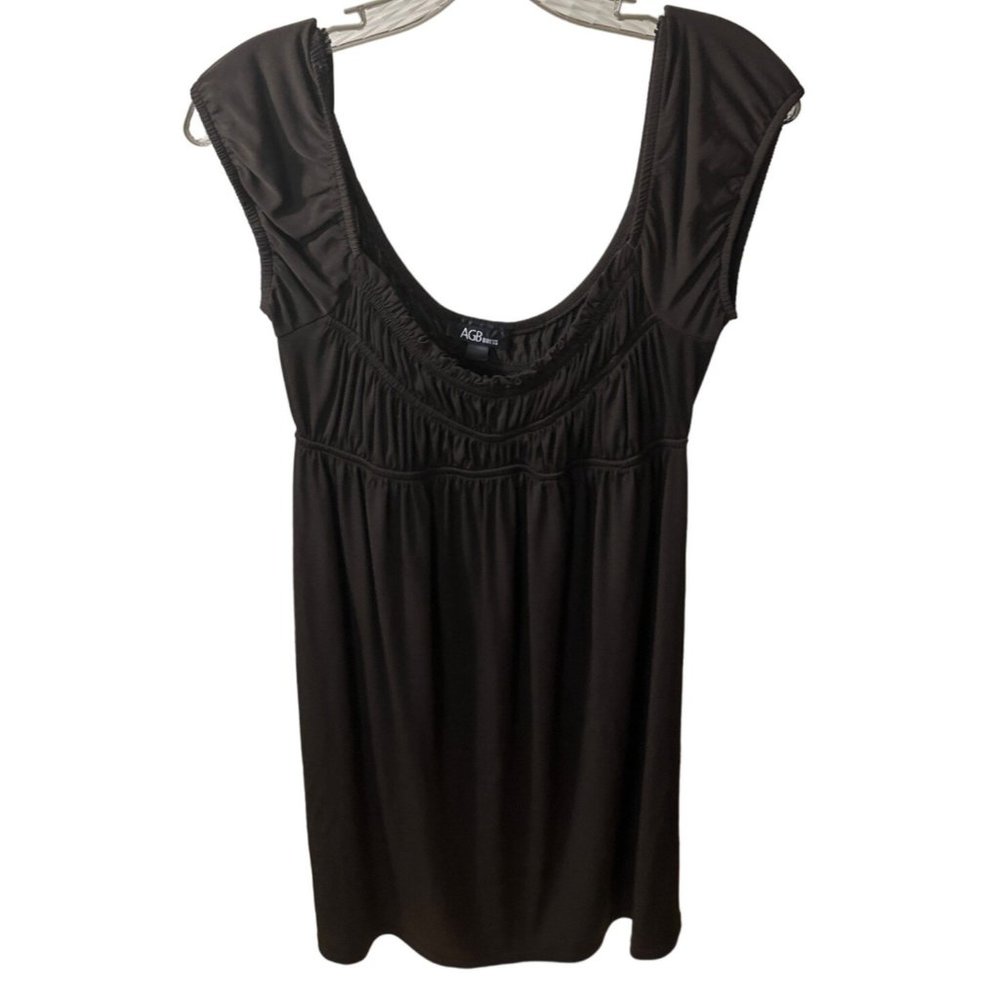 AGB Brown Sleeveless Polyester Dress knee length round-neck, off the shoulder